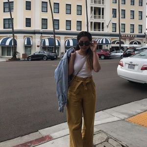 Uniqlo chartreuse paper bag wide leg pant